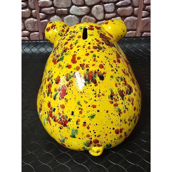 Unique Yellow Speckled Handmade Piggy Bank - Picture 4 of 8